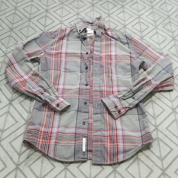 NWOT Goodfellow Plaid Button Down Classic Casual Dressy Basic Long Sleeve Shirt - Picture 2 of 5